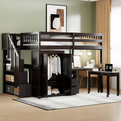 Loft Bed With Stairs, Bookshelf, Drawers, Desk & Wardrobe, Space Saving Multifunctional Furniture - The Sleep Loft - Online Mattress Showroom NYC