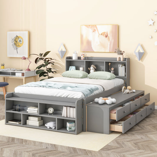 Bed With Bookcase Headboard, Under Bed Storage Drawers And Bed End Storage Case - The Sleep Loft - Online Mattress Showroom NYC