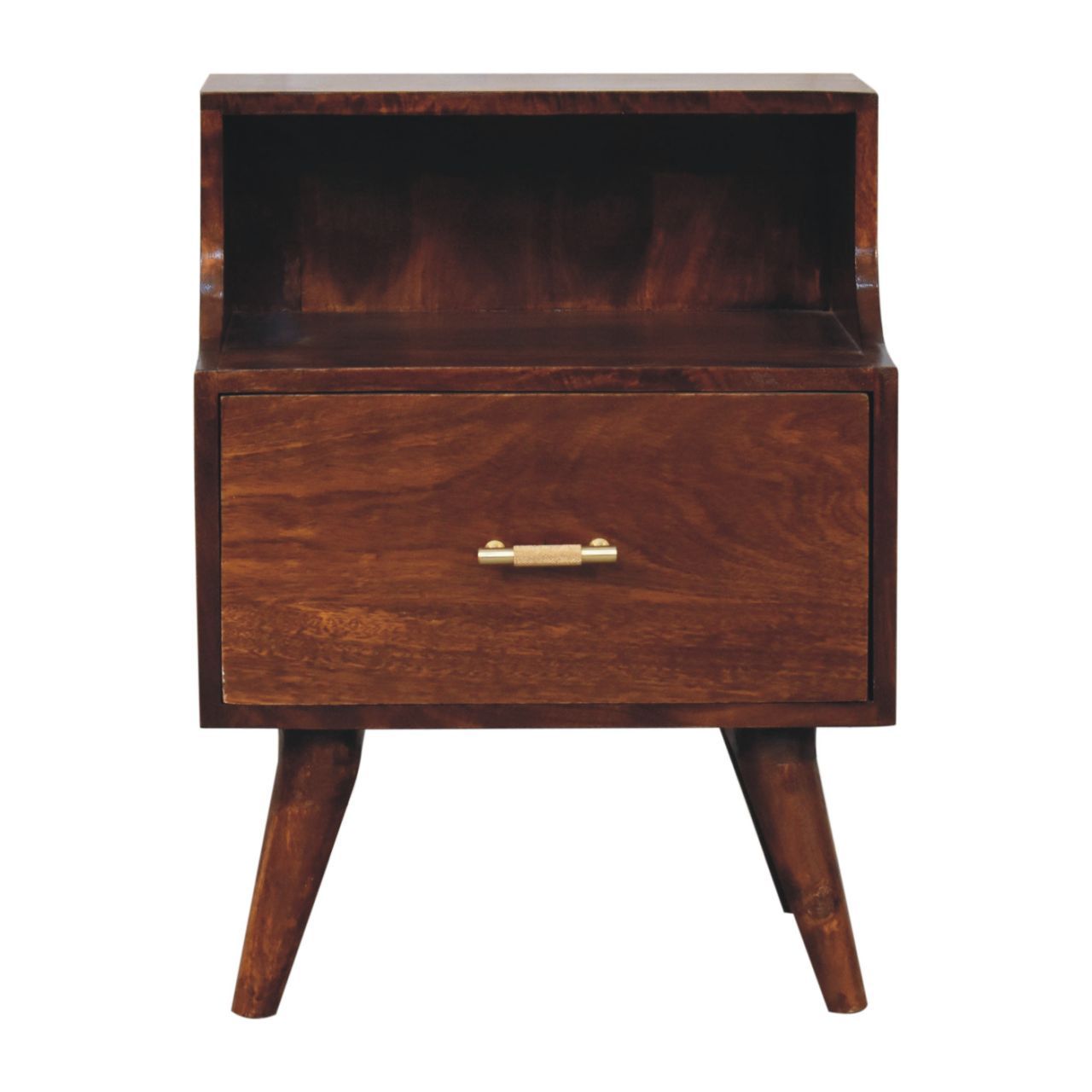 T Bar Raised Back Bedside Table - Chestnut - The Sleep Loft - Online Mattress Showroom NYC