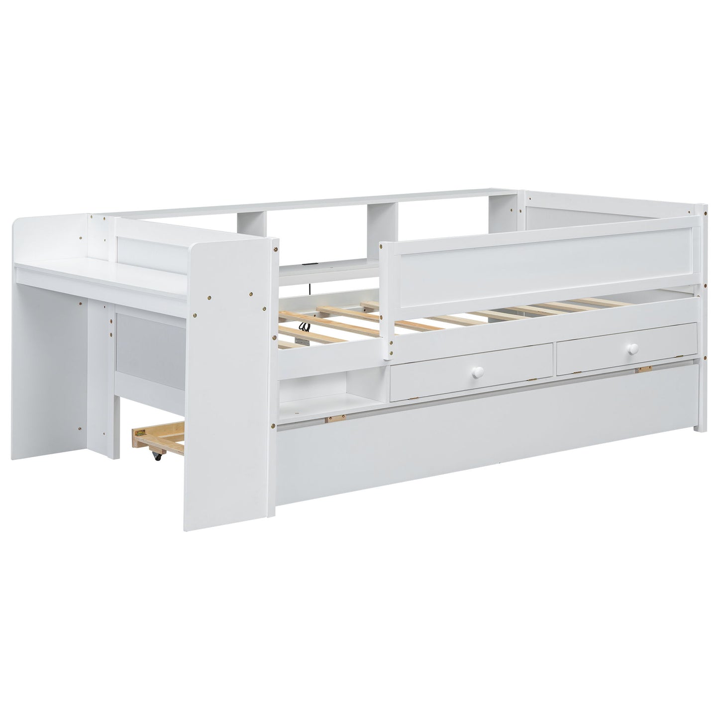 Twin Daybed With Drawers, Trundle, Headboard Storage, Study Desk, And USB Charging Station - White - The Sleep Loft - Online Mattress Showroom NYC