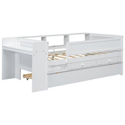 Twin Daybed With Drawers, Trundle, Headboard Storage, Study Desk, And USB Charging Station - White - The Sleep Loft - Online Mattress Showroom NYC