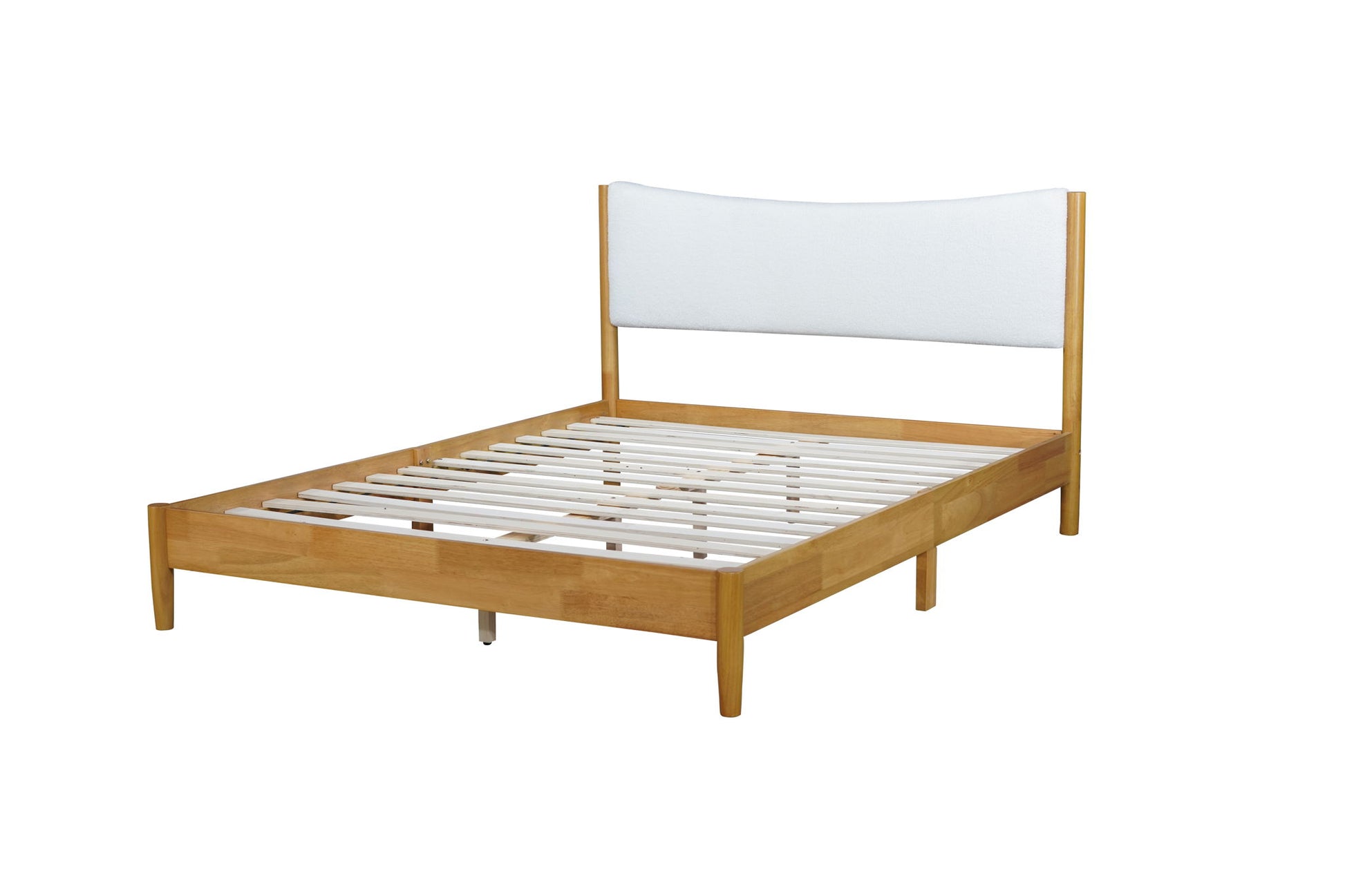 Queen Size Rubber Wooden, Solid Wooden Bed With Teddy Velvet Cushion Upholstered Headboard, Enhanced By Support Feet - Natural - The Sleep Loft - Online Mattress Showroom NYC