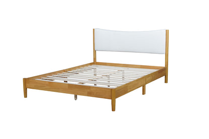 Queen Size Rubber Wooden, Solid Wooden Bed With Teddy Velvet Cushion Upholstered Headboard, Enhanced By Support Feet - Natural - The Sleep Loft - Online Mattress Showroom NYC