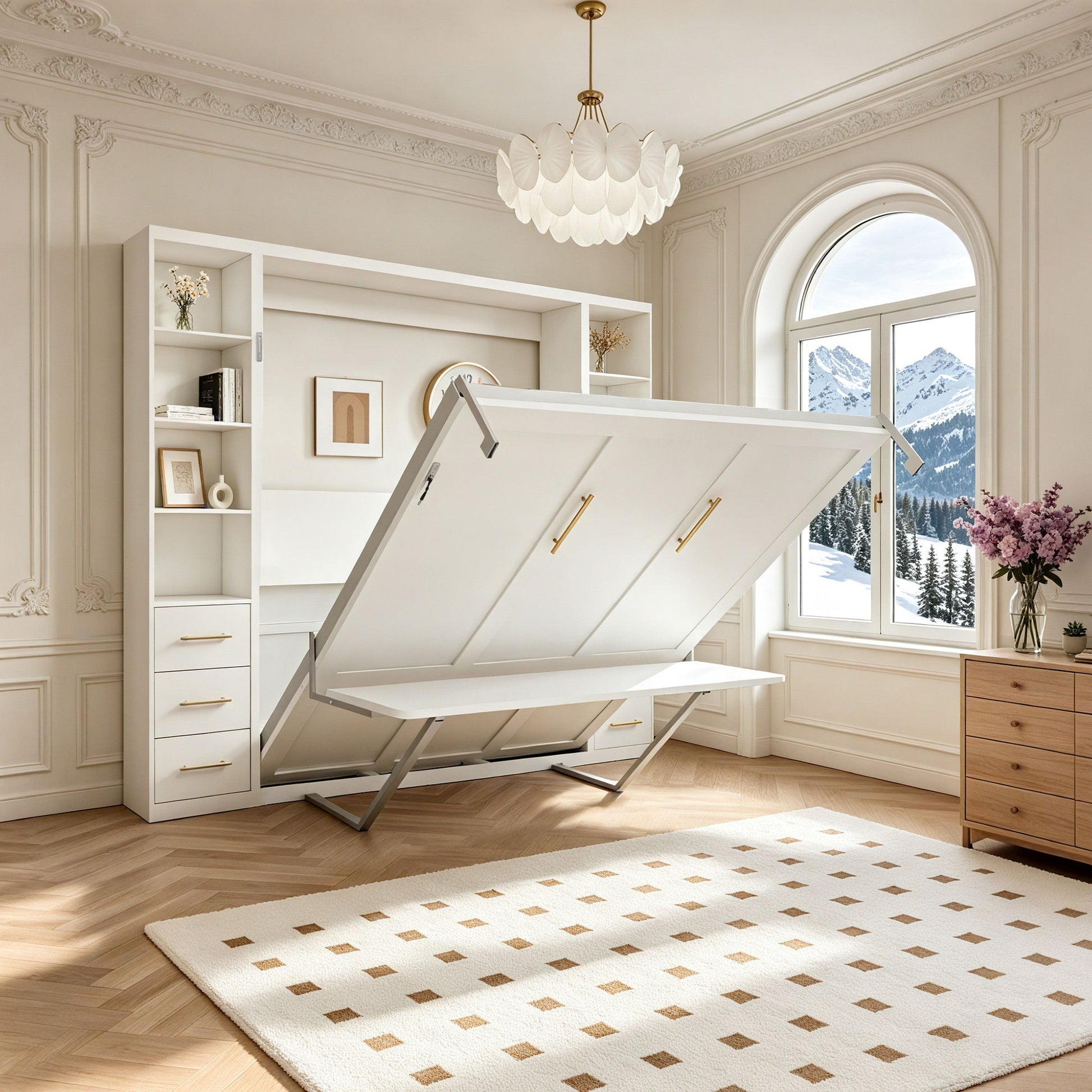 Queen Size Murphy Wall Bed With Side Storage Cabinets - White - The Sleep Loft - Online Mattress Showroom NYC