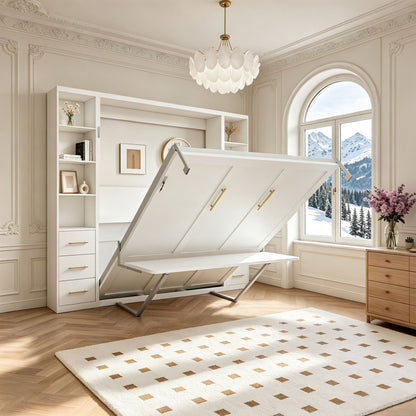 Queen Size Murphy Wall Bed With Side Storage Cabinets - White - The Sleep Loft - Online Mattress Showroom NYC