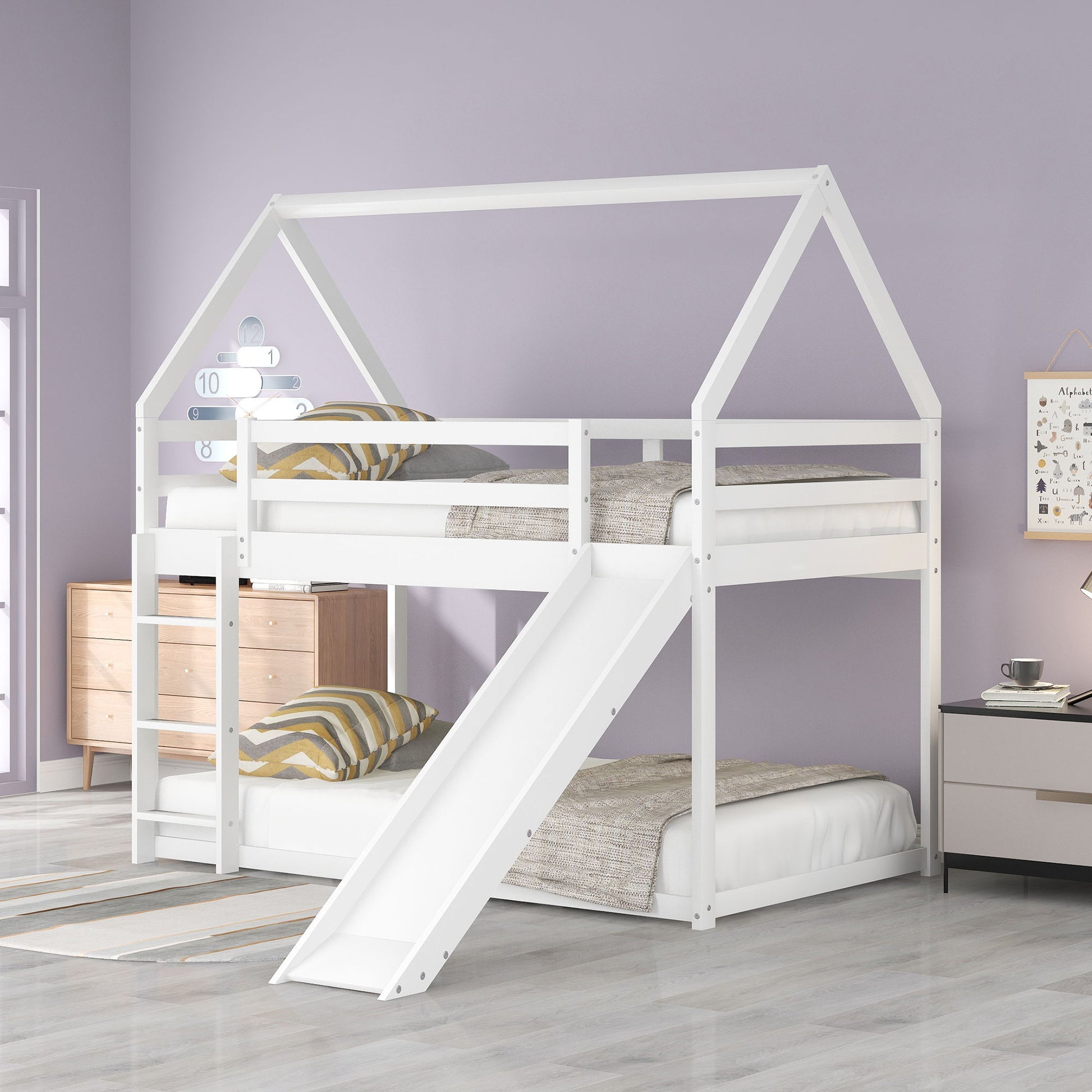 House Shape Bunk Bed With Slide And Ladder - The Sleep Loft - Online Mattress Showroom NYC