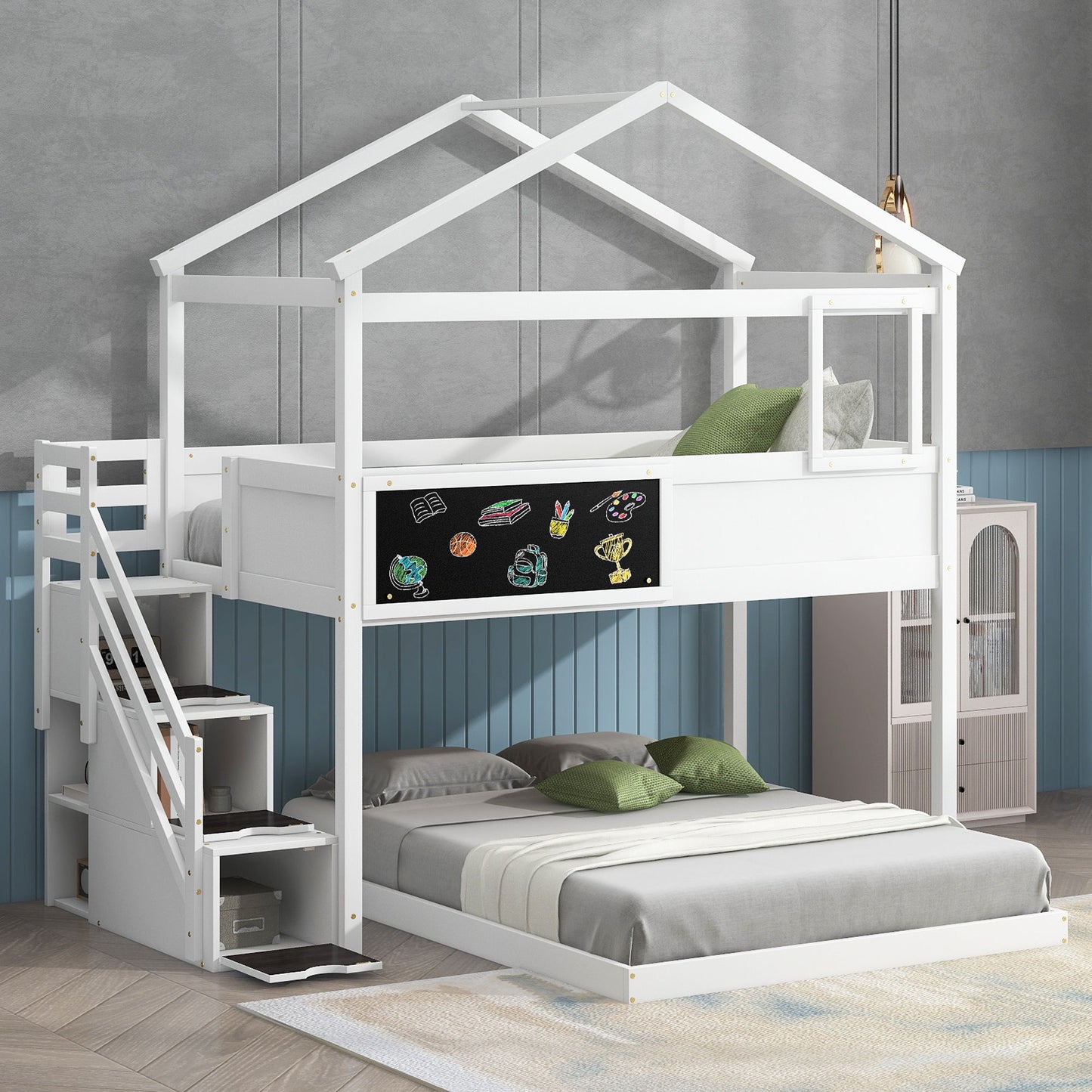 House Style Bunk Bed With Storage Staircase And board - The Sleep Loft - Online Mattress Showroom NYC