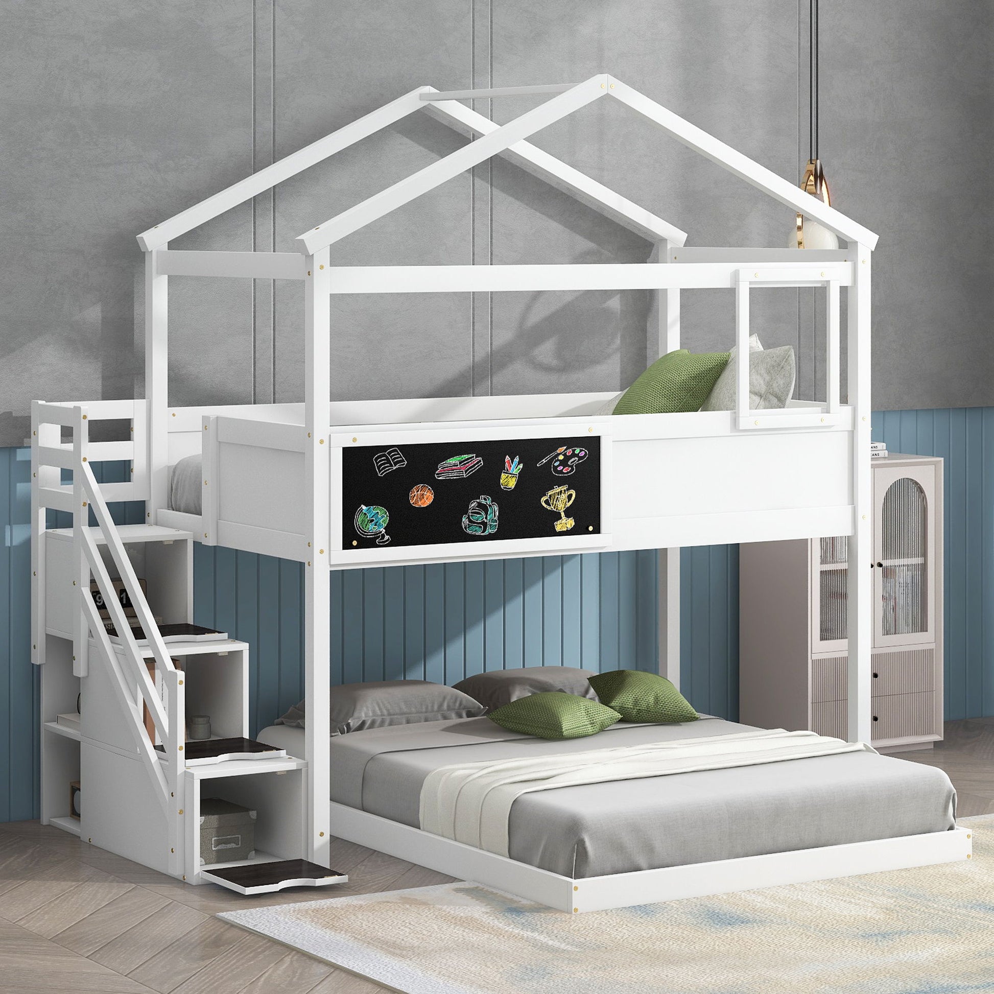 House Style Bunk Bed With Storage Staircase And board - The Sleep Loft - Online Mattress Showroom NYC