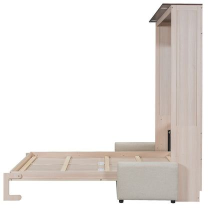 Queen Size Murphy Bed With Sofa And LED - Beige - The Sleep Loft - Online Mattress Showroom NYC