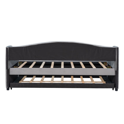 Upholstered Daybed Sofa Bed With Trundle Bed And Wood Slat - The Sleep Loft - Online Mattress Showroom NYC