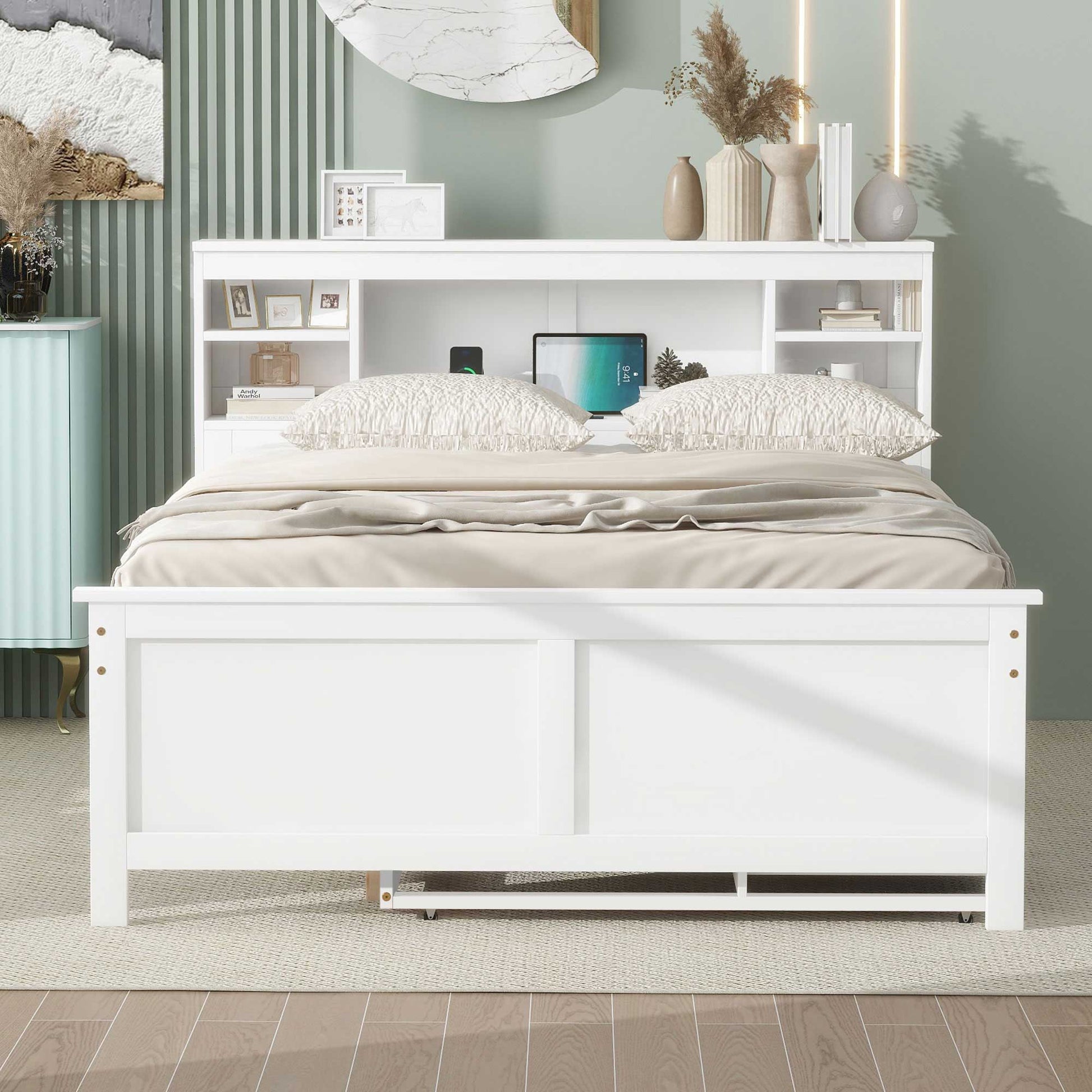 Platform Bed With Storage Headboard, USB, Trundle And 3 Drawers - The Sleep Loft - Online Mattress Showroom NYC