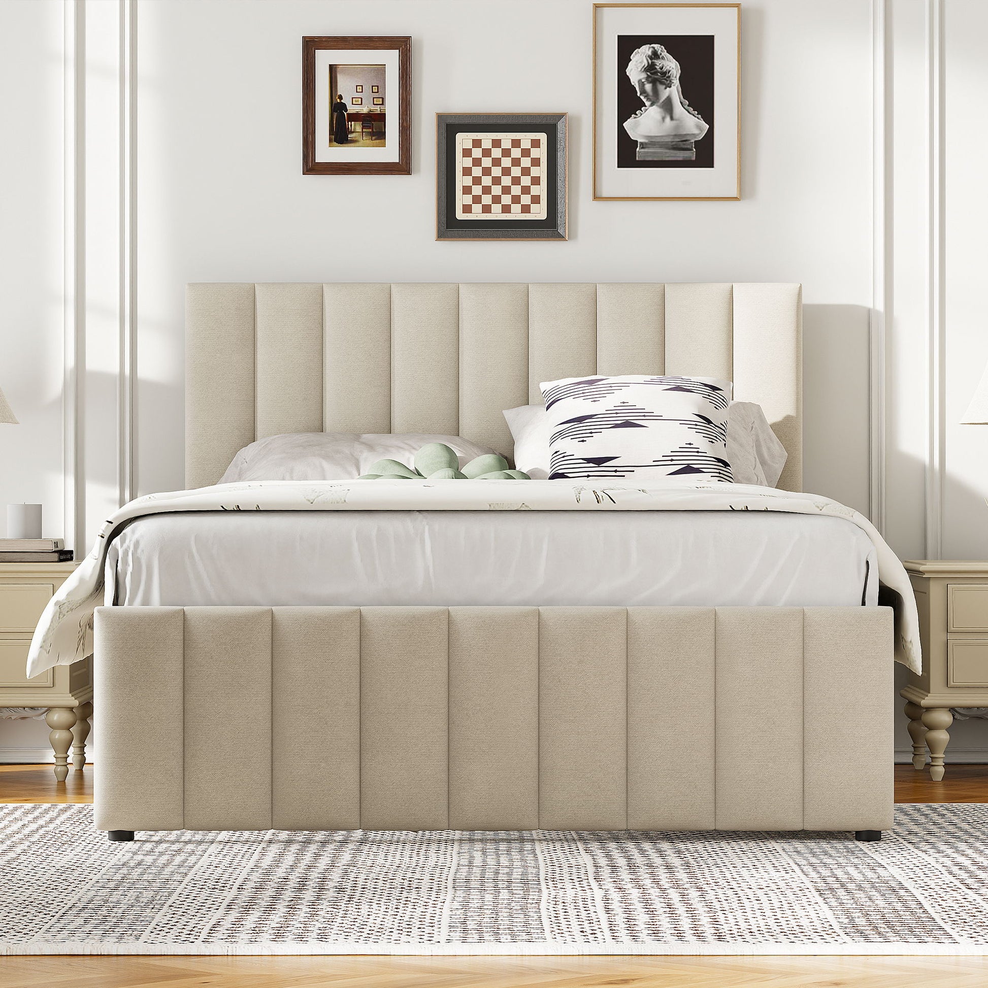 Upholstered Platform Bed With Twin Size Trundle And 3 Drawers - The Sleep Loft - Online Mattress Showroom NYC