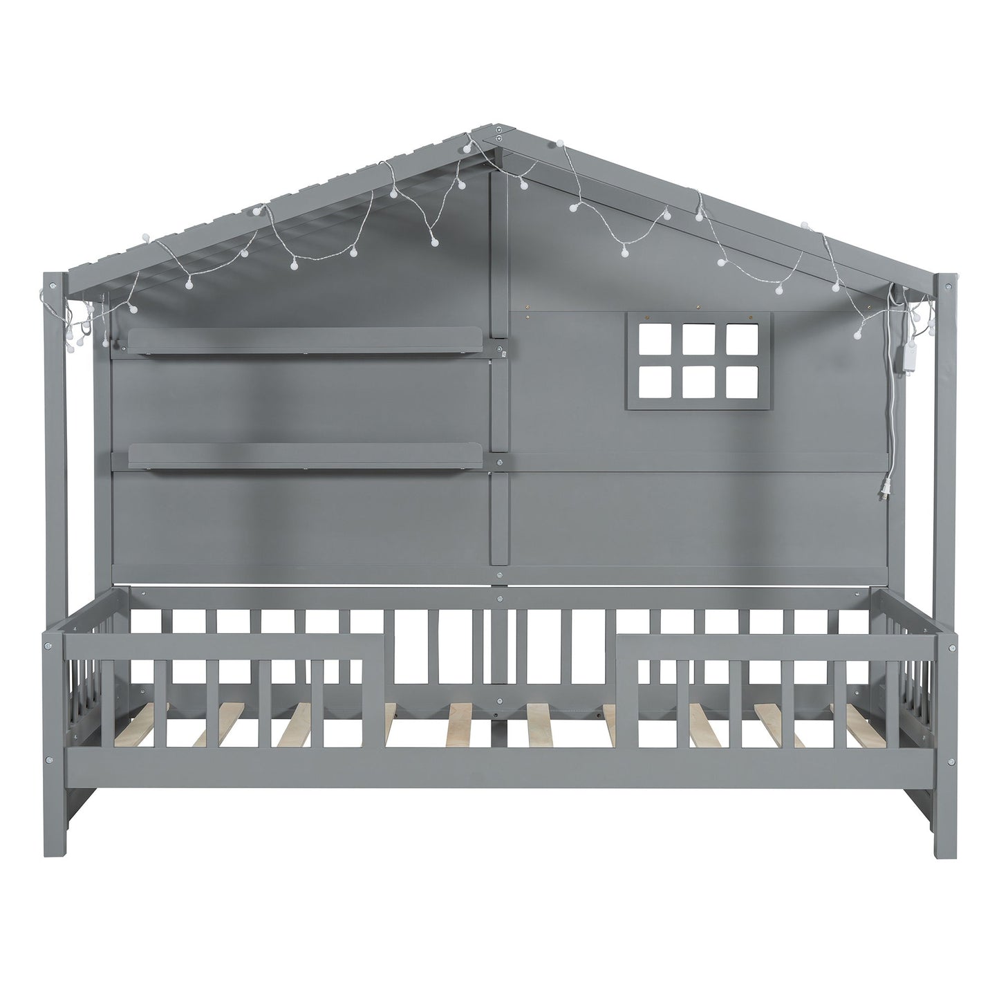 House Bed With Shelves, Window And Sparkling Light Strip On The Roof - The Sleep Loft - Online Mattress Showroom NYC