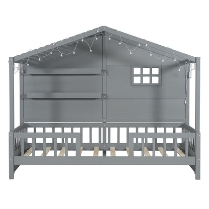 House Bed With Shelves, Window And Sparkling Light Strip On The Roof - The Sleep Loft - Online Mattress Showroom NYC