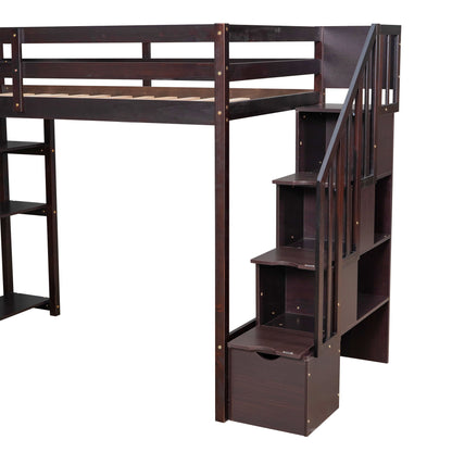 Loft Bed With Storage Drawers And Stairs With Shelves - The Sleep Loft - Online Mattress Showroom NYC