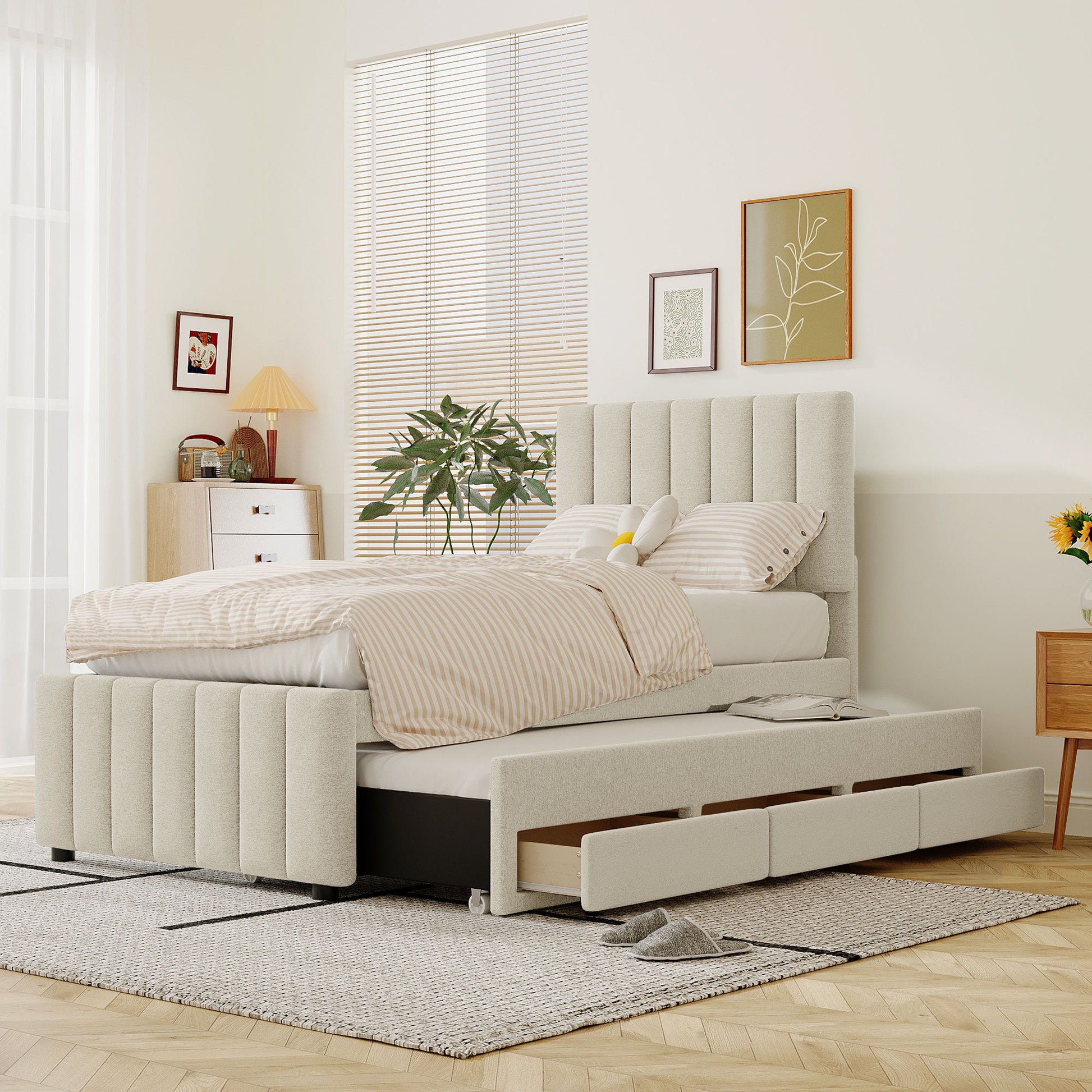 Upholstered Design Platform Bed With Trundle - The Sleep Loft - Online Mattress Showroom NYC
