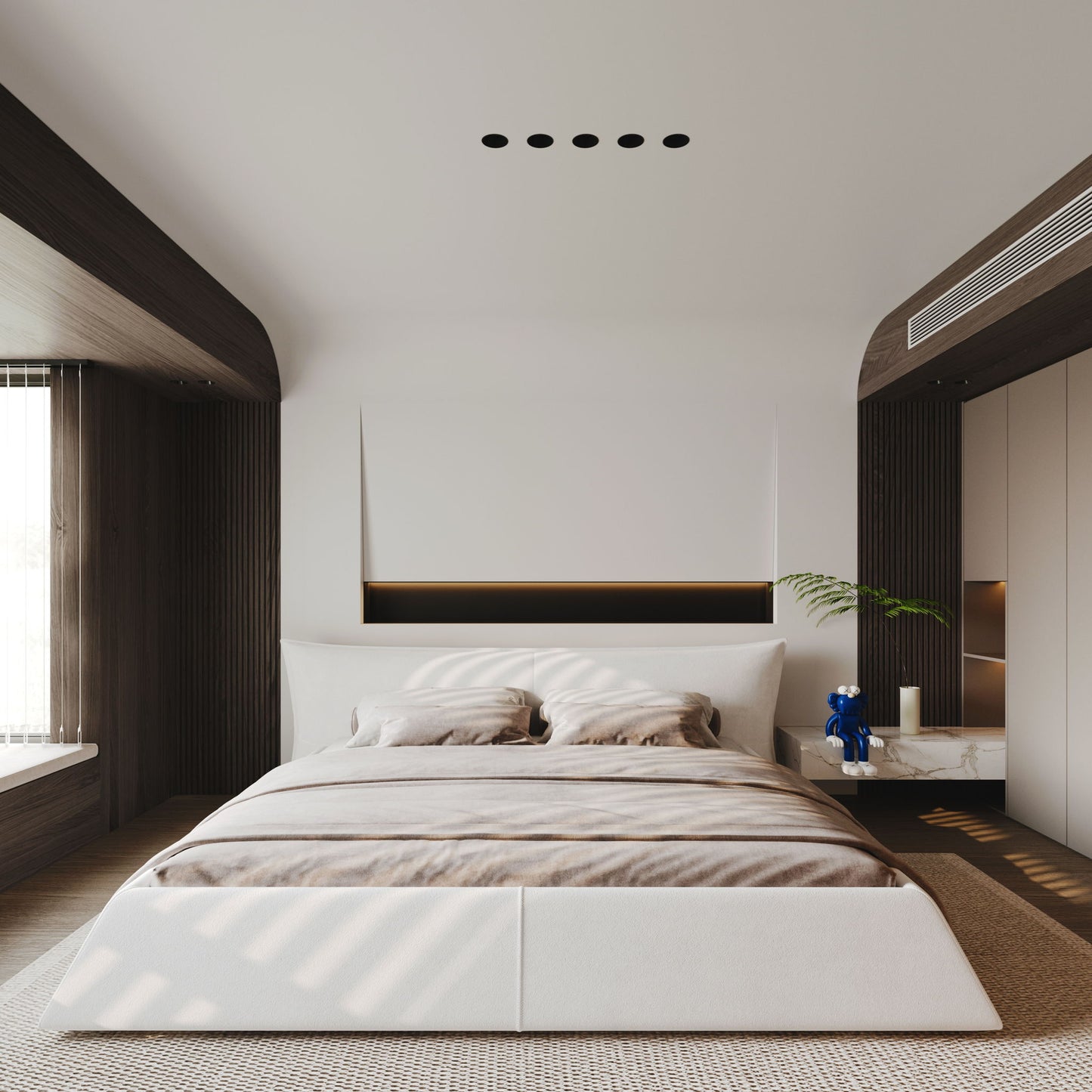 Upholstered Platform Bed With Special Shaped Headboard - The Sleep Loft - Online Mattress Showroom NYC