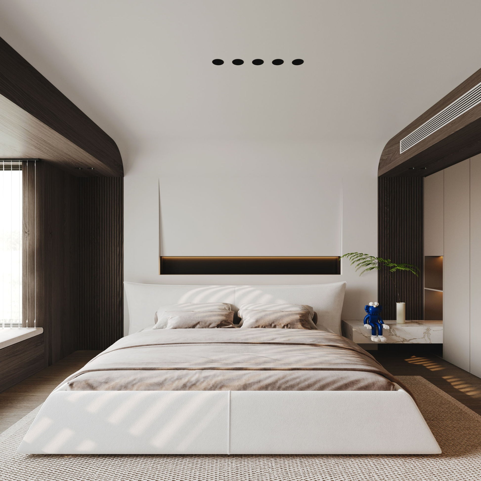 King Size Platform Bed With Special-Shaped Headboard - Cream - The Sleep Loft - Online Mattress Showroom NYC