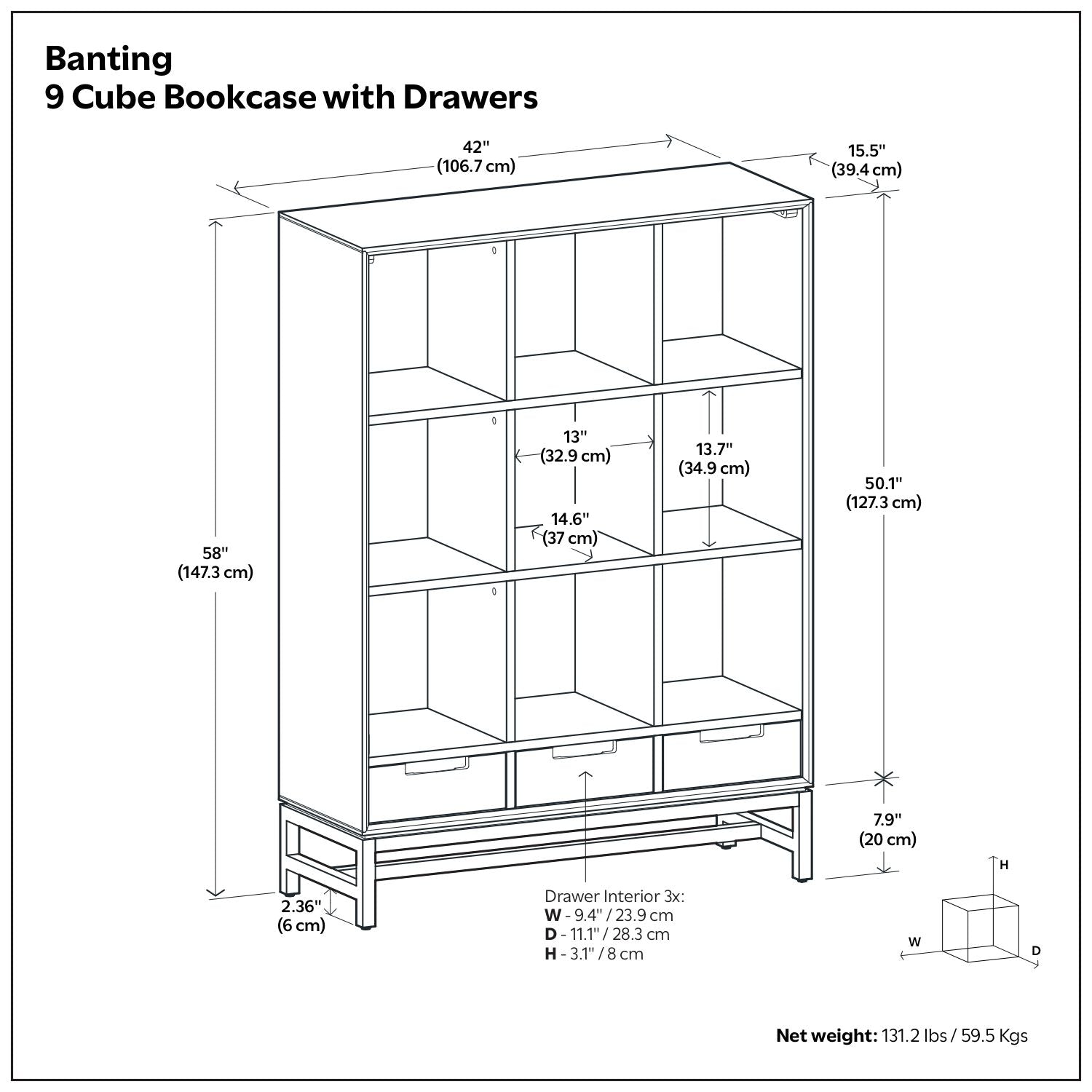 Banting - 9 Cube Bookcase With Drawers - Walnut Brown - The Sleep Loft - Online Mattress Showroom NYC