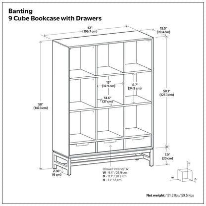 Banting - 9 Cube Bookcase With Drawers - Walnut Brown - The Sleep Loft - Online Mattress Showroom NYC