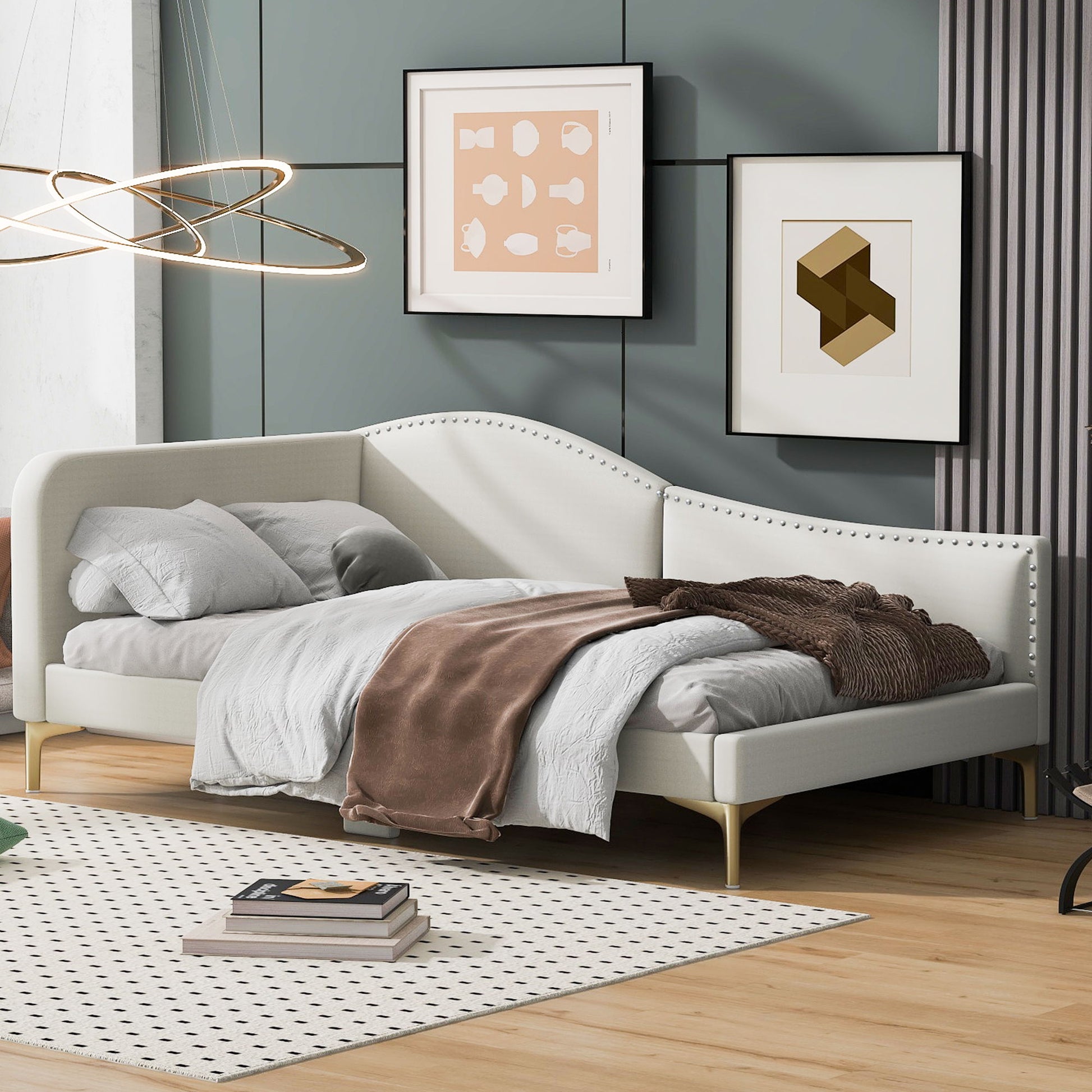 Upholstered Daybed With Headboard And Armrest, Support Legs - The Sleep Loft - Online Mattress Showroom NYC