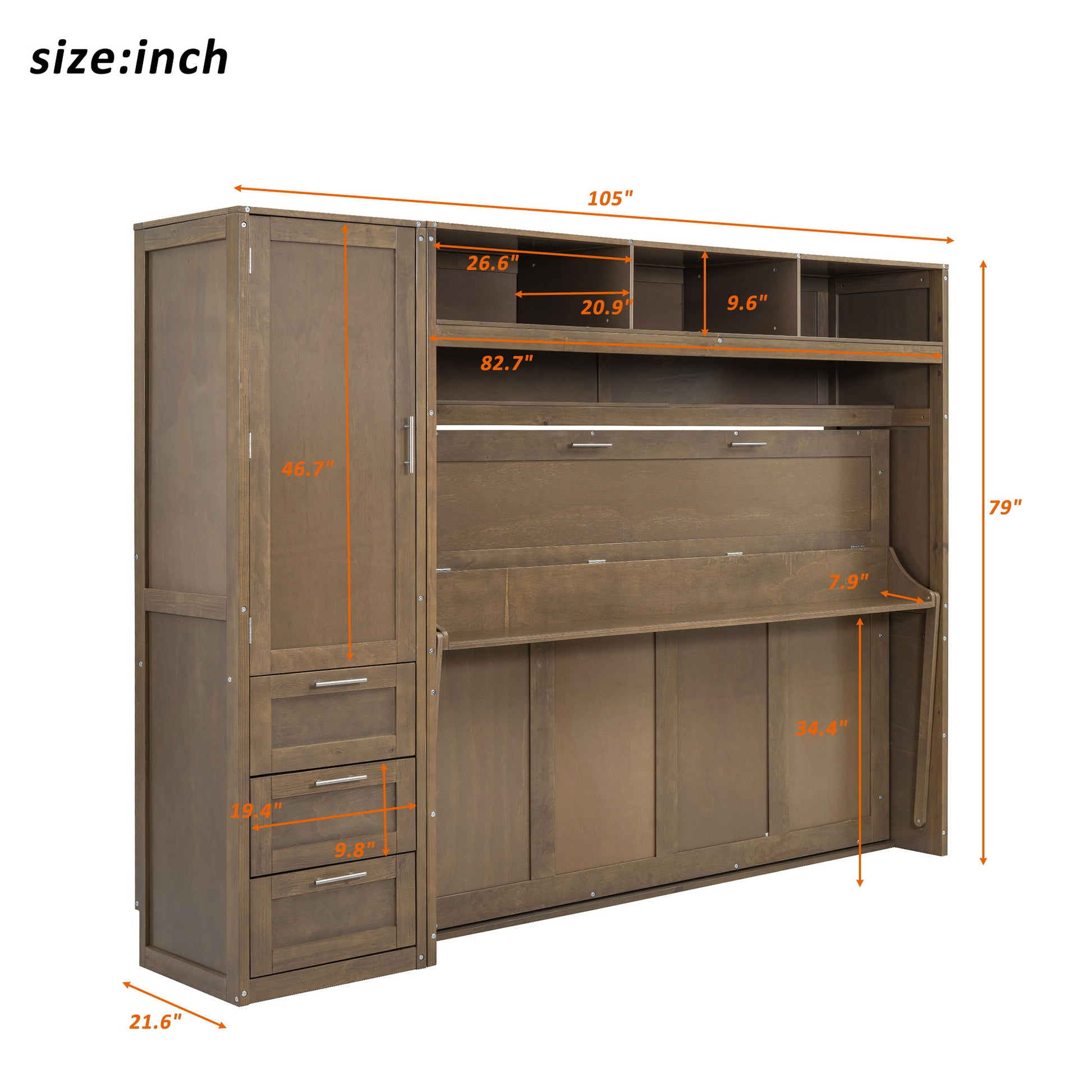 Full Size Murphy Bed With Wardrobe, Drawers, And Open Shelves - Wood - The Sleep Loft - Online Mattress Showroom NYC