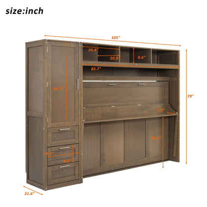 Full Size Murphy Bed With Wardrobe, Drawers, And Open Shelves - Wood - The Sleep Loft - Online Mattress Showroom NYC