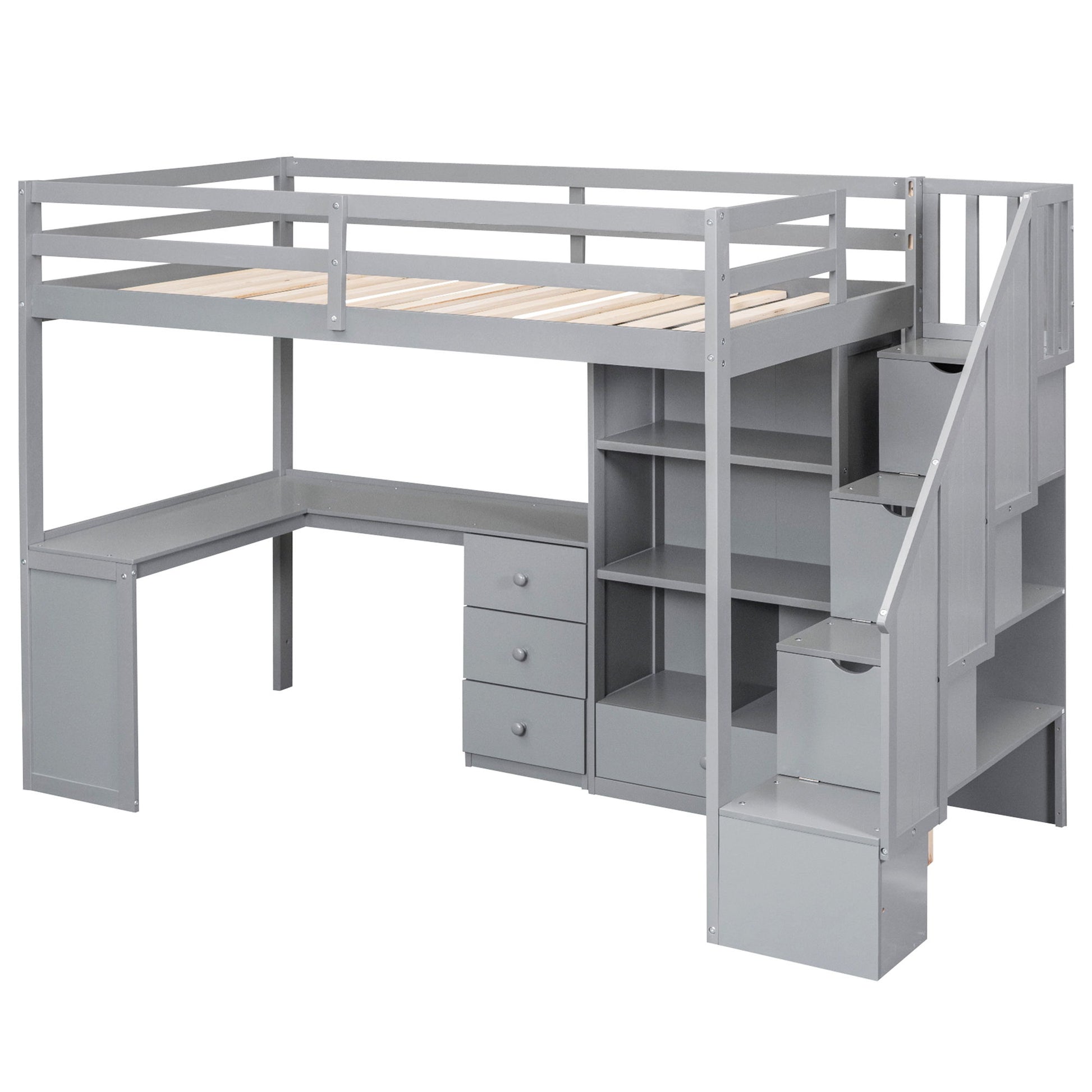 Loft Bed With L Shaped Desk, Drawers, Cabinet, And Storage Staircase - The Sleep Loft - Online Mattress Showroom NYC