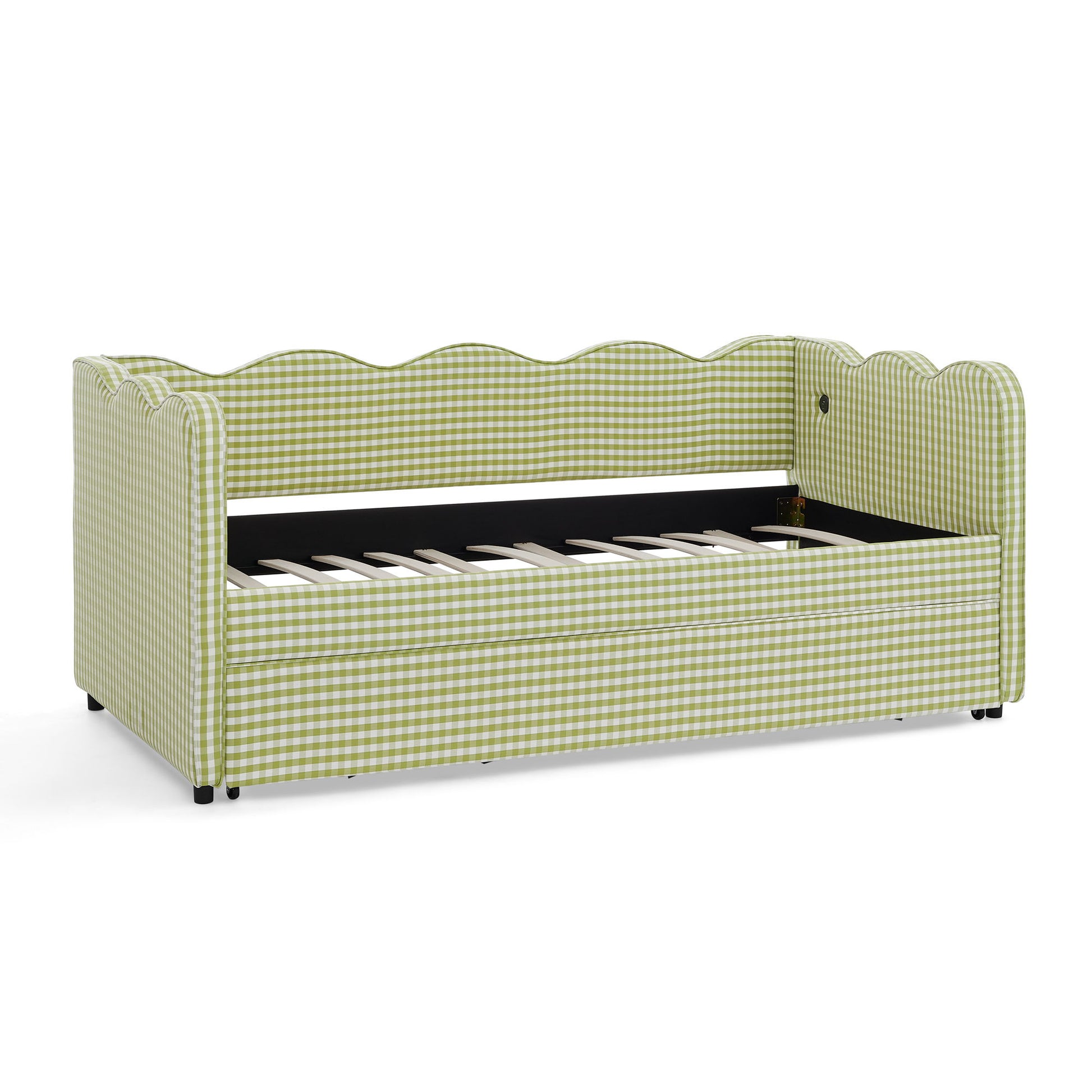 Gingham Daybed With USB Charging Port, Wave-Shaped Design - The Sleep Loft - Online Mattress Showroom NYC