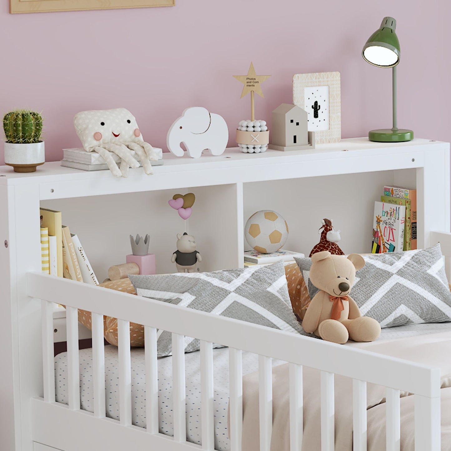 Bed With Headboard Storage Rack, 2 Under Bed Drawers, 3 Side Guardrails For Safety - The Sleep Loft - Online Mattress Showroom NYC