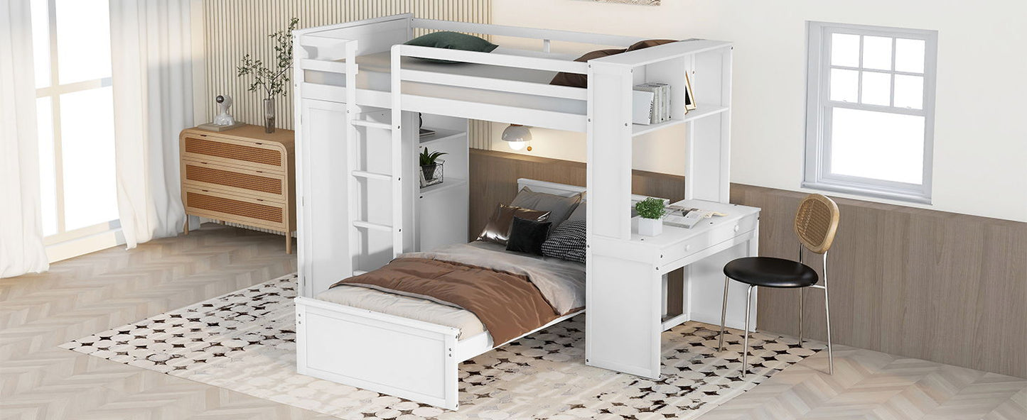 Loft Bed With A Stand Alone Bed, Shelves, Desk, And Wardrobe - The Sleep Loft - Online Mattress Showroom NYC