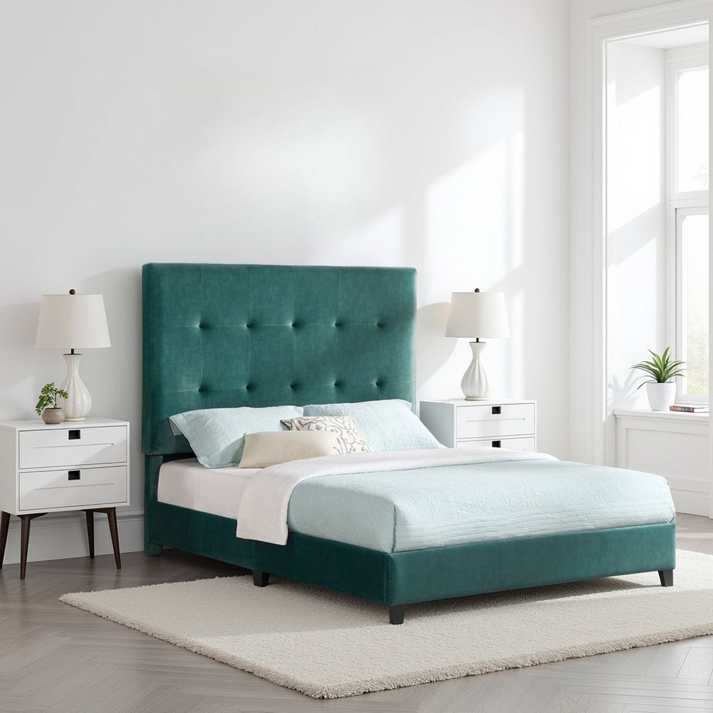 Tufted Upholstered Headboard Platform Bed