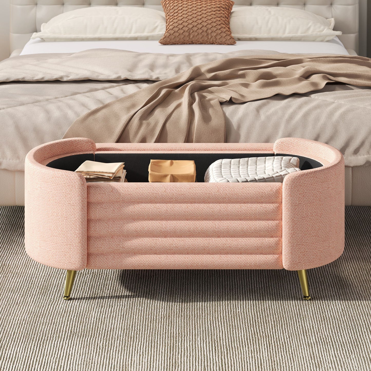 Modern Oval Storage Ottoman With Upholstery - The Sleep Loft - Online Mattress Showroom NYC