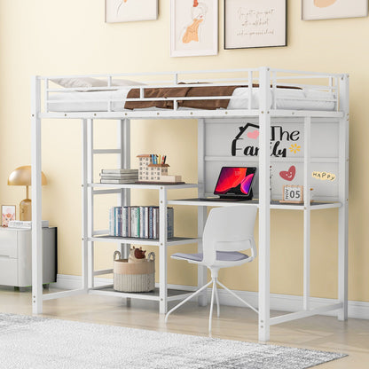 Metal Loft Bed With Desk, 3 Shelves And Ladder - The Sleep Loft - Online Mattress Showroom NYC