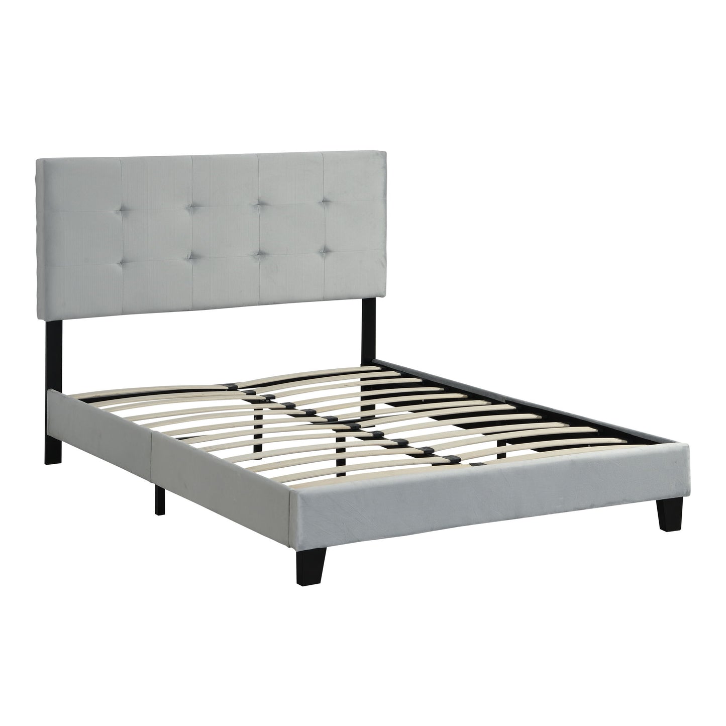 Queen Size Upholstered Platform Bed Frame With Pull Point Tufted Headboard, Strong Slat Support, Mattress Foundation, No Box Spring Needed - Gray - The Sleep Loft - Online Mattress Showroom NYC