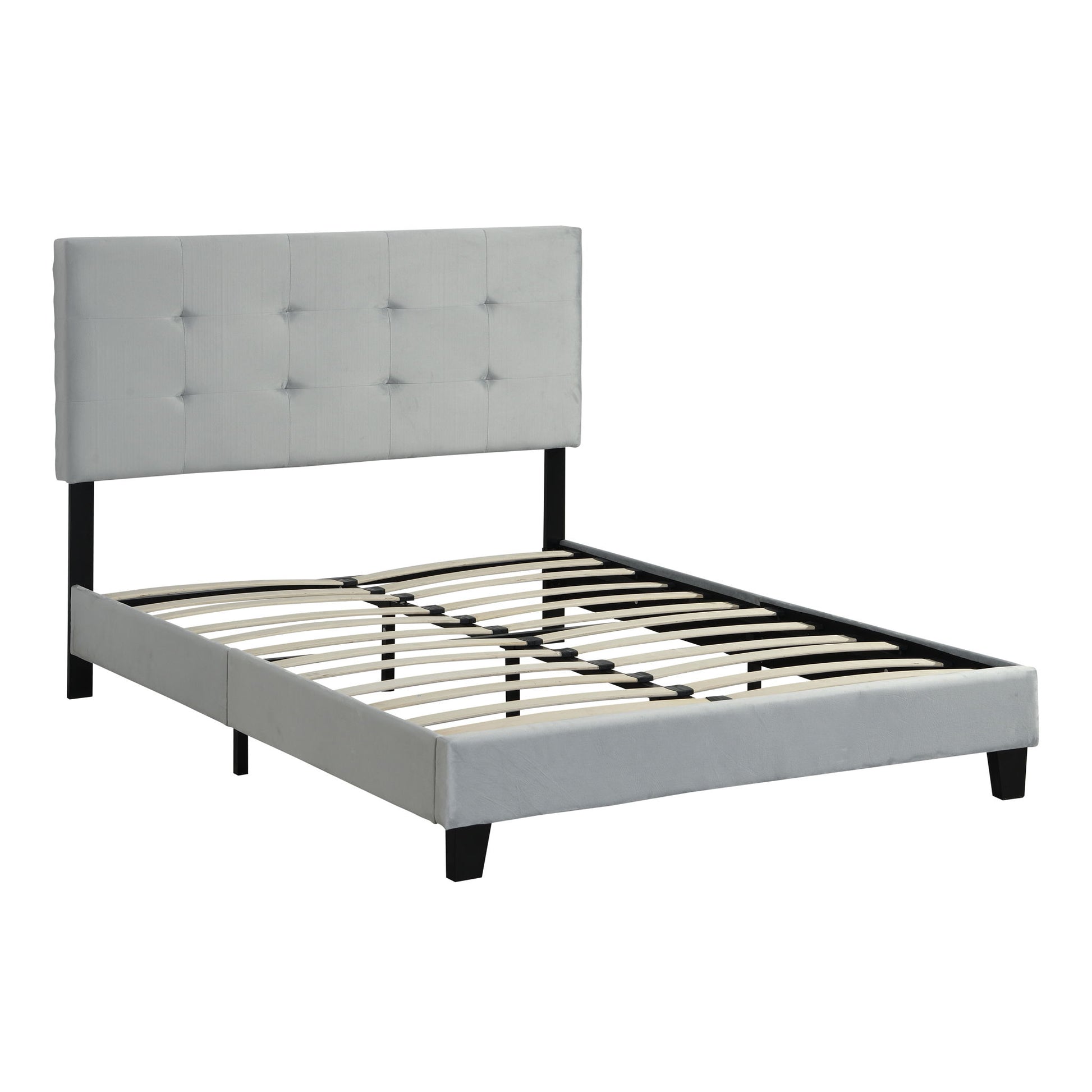 Queen Size Upholstered Platform Bed Frame With Pull Point Tufted Headboard, Strong Slat Support, Mattress Foundation, No Box Spring Needed - Gray - The Sleep Loft - Online Mattress Showroom NYC