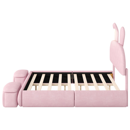Full Upholstered Platform Bed With Cartoon Ears Headboard And LED Light - Pink - The Sleep Loft - Online Mattress Showroom NYC