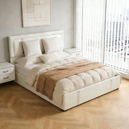 Upholstered Platform Bed Frame With Adjustable LED Headboard, USB C-Charging, Hydraulic Lift - The Sleep Loft - Online Mattress Showroom NYC