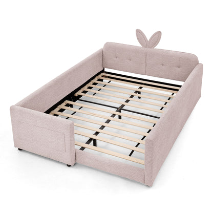 Cute Rabbit Ear Upholstered Platform Bed Frame With Safety Rail - The Sleep Loft - Online Mattress Showroom NYC
