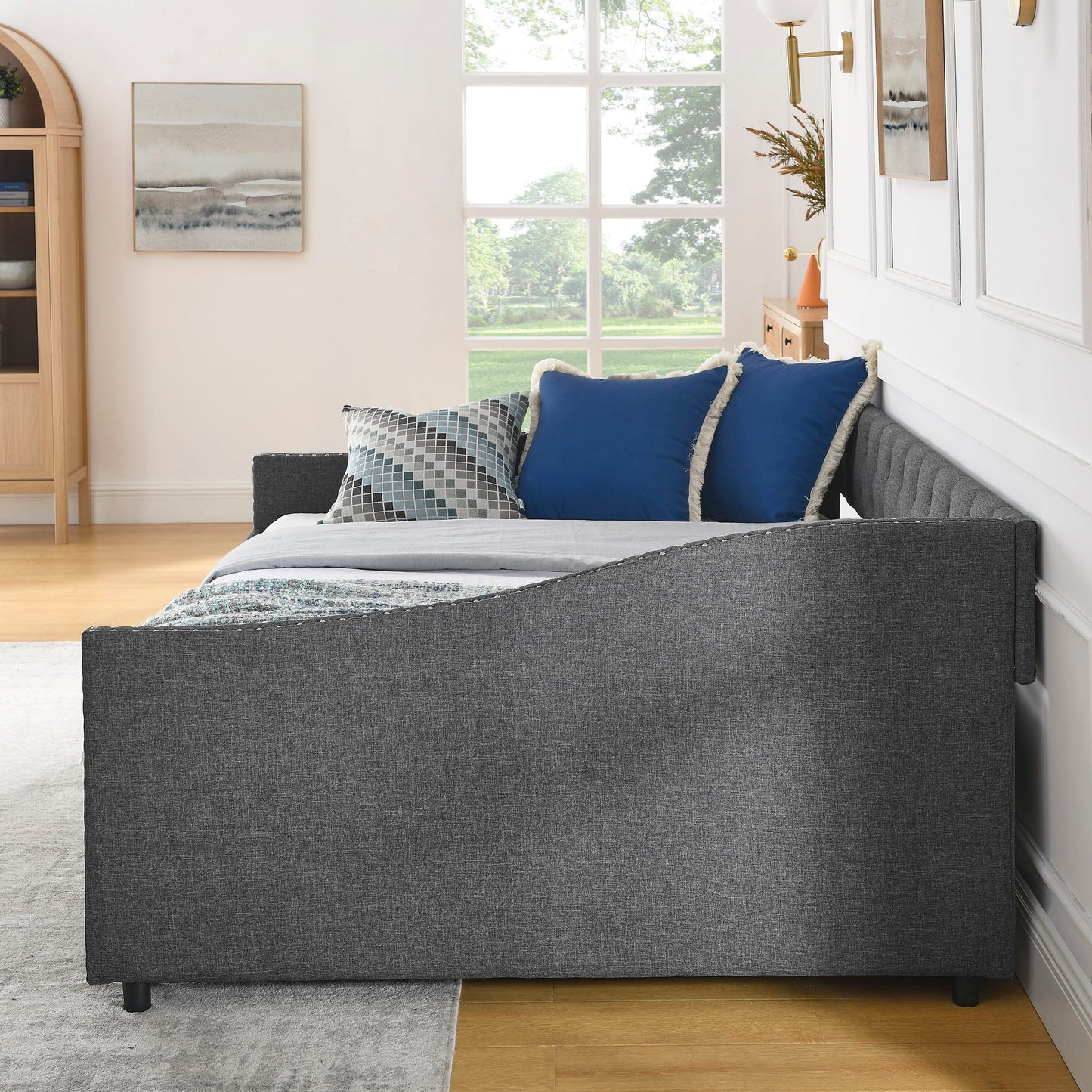 Upholstered Tufted Daybed With Drawers, Waved Arms - The Sleep Loft - Online Mattress Showroom NYC