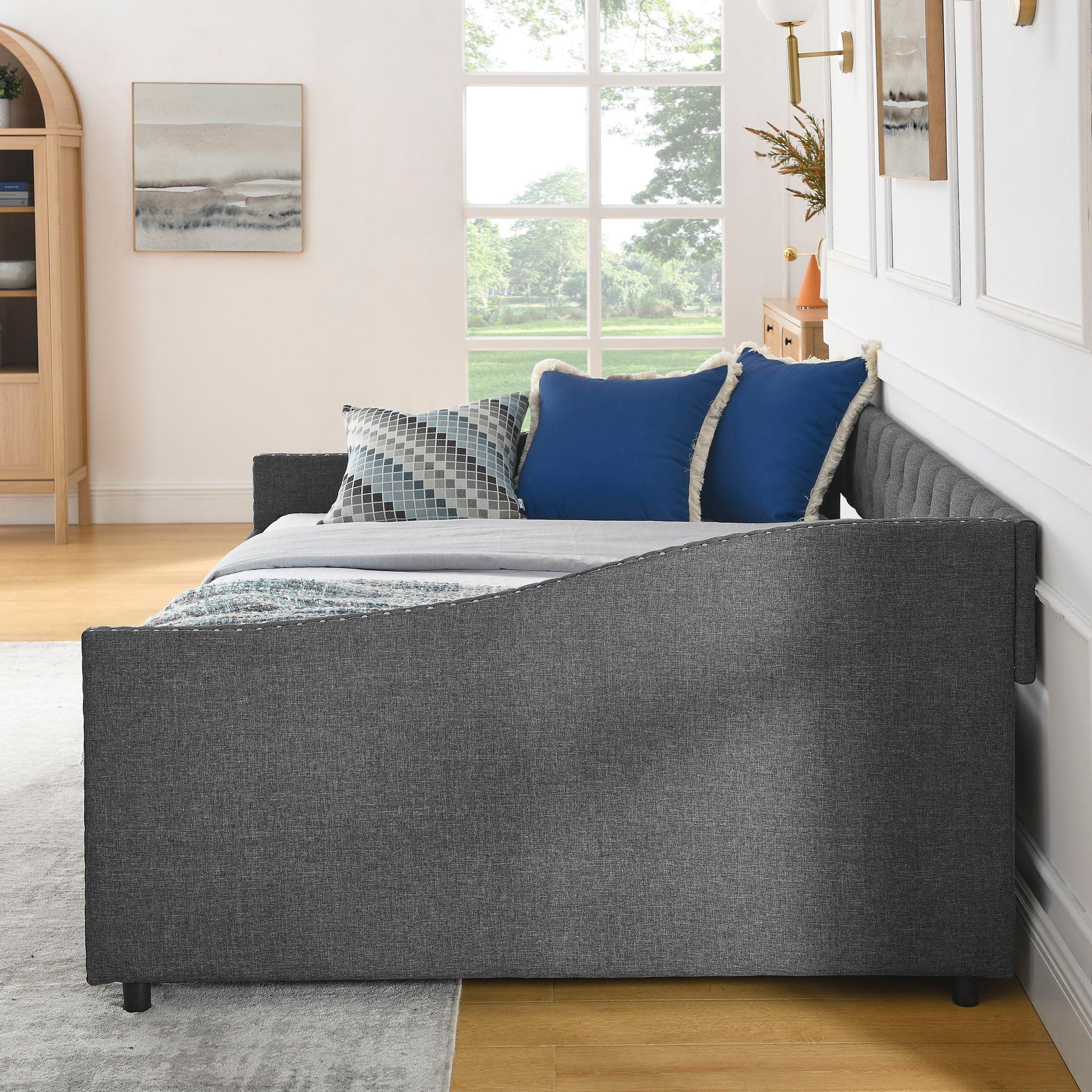 Upholstered Tufted Daybed With 2 Drawers, Waved Arms - The Sleep Loft - Online Mattress Showroom NYC