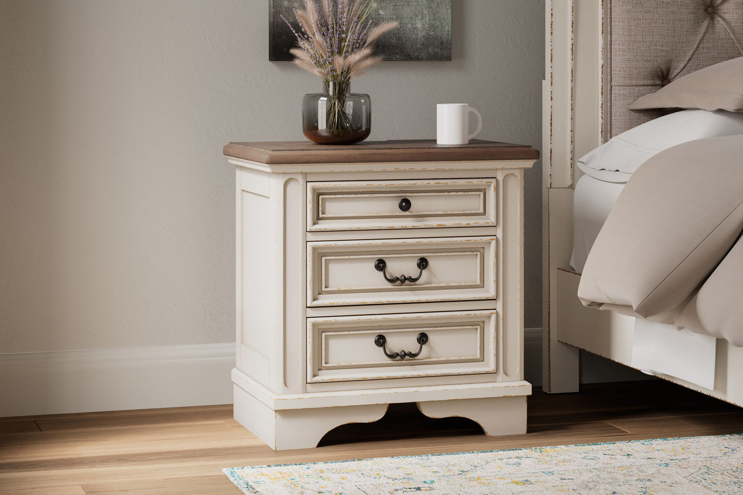 Realyn - Three Drawer Night Stand - White / Brown / Beige - The Sleep Loft - Online Mattress Showroom NYC
