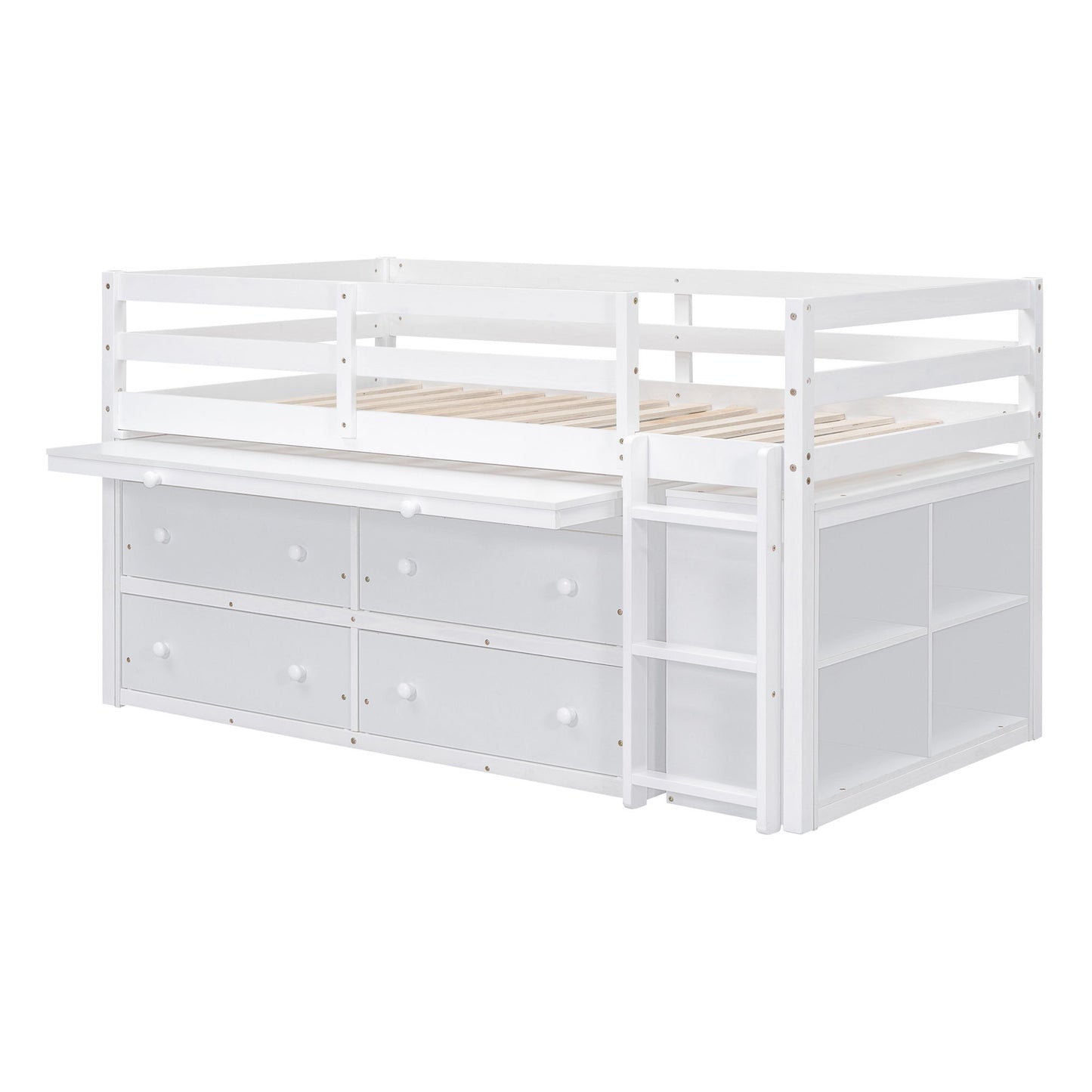Loft Bed With Retractable Writing Desk And 4 Drawers, With Lateral Portable Desk And Shelves - The Sleep Loft - Online Mattress Showroom NYC