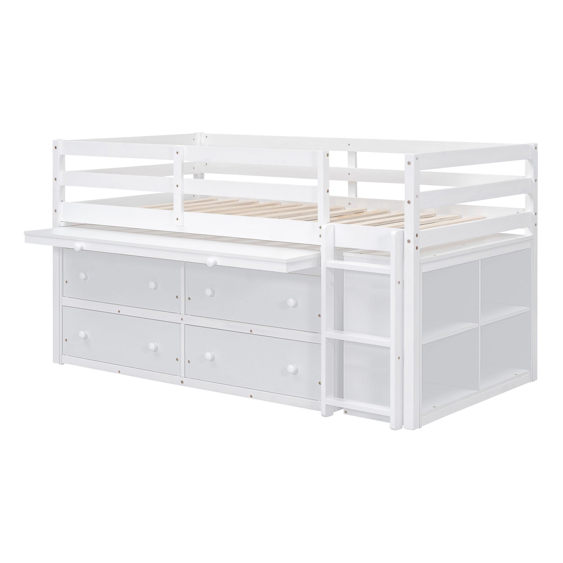 Loft Bed With Retractable Writing Desk And 4 Drawers, With Lateral Portable Desk And Shelves - The Sleep Loft - Online Mattress Showroom NYC