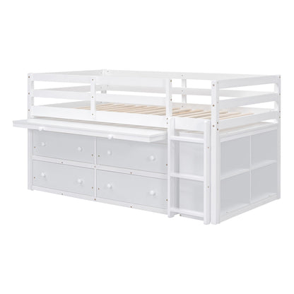Loft Bed With Retractable Writing Desk And 4 Drawers, With Lateral Portable Desk And Shelves - The Sleep Loft - Online Mattress Showroom NYC