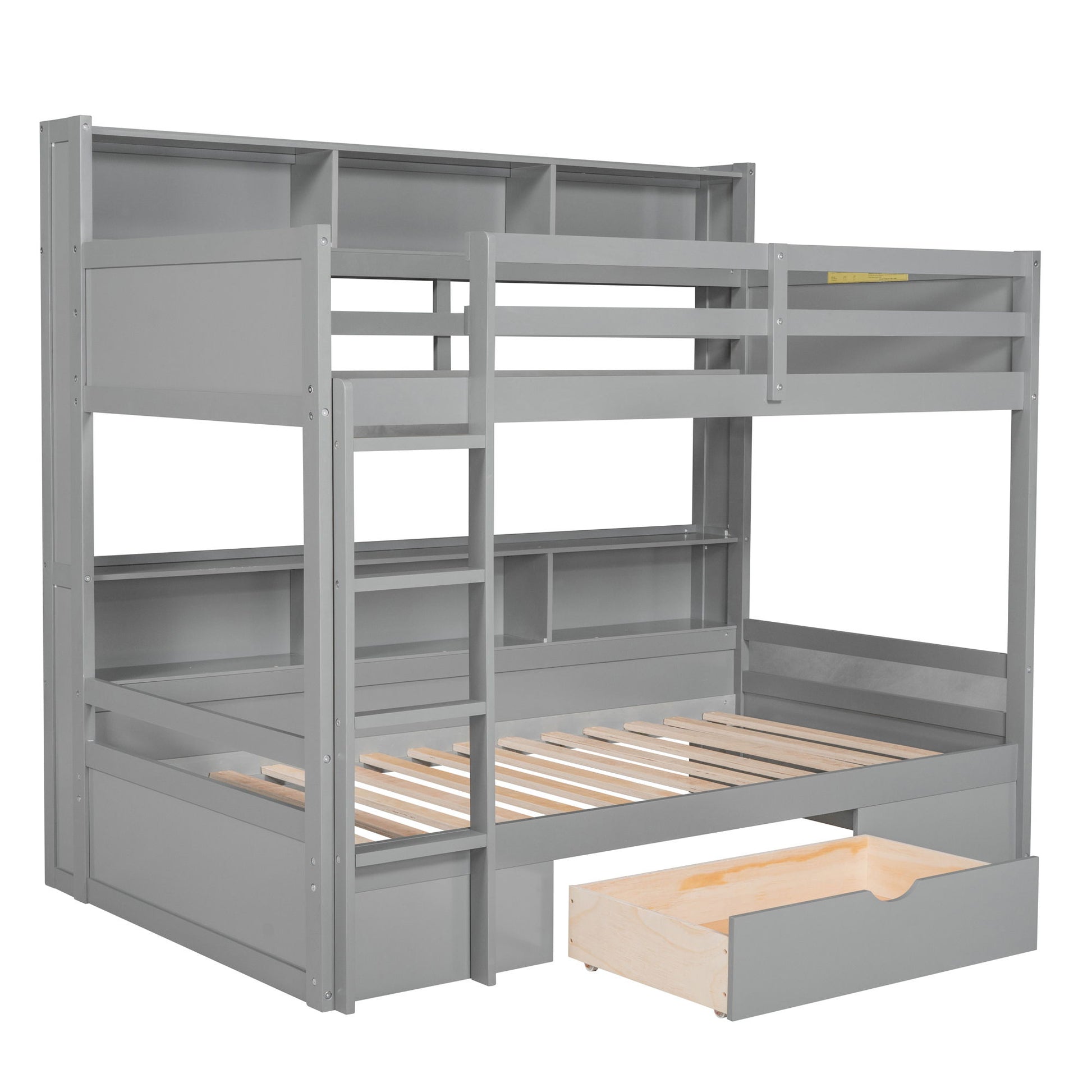 Twin Size Bunk Bed With Built-In Shelves Beside Both Upper And Down Bed And Storage Drawer - The Sleep Loft - Online Mattress Showroom NYC