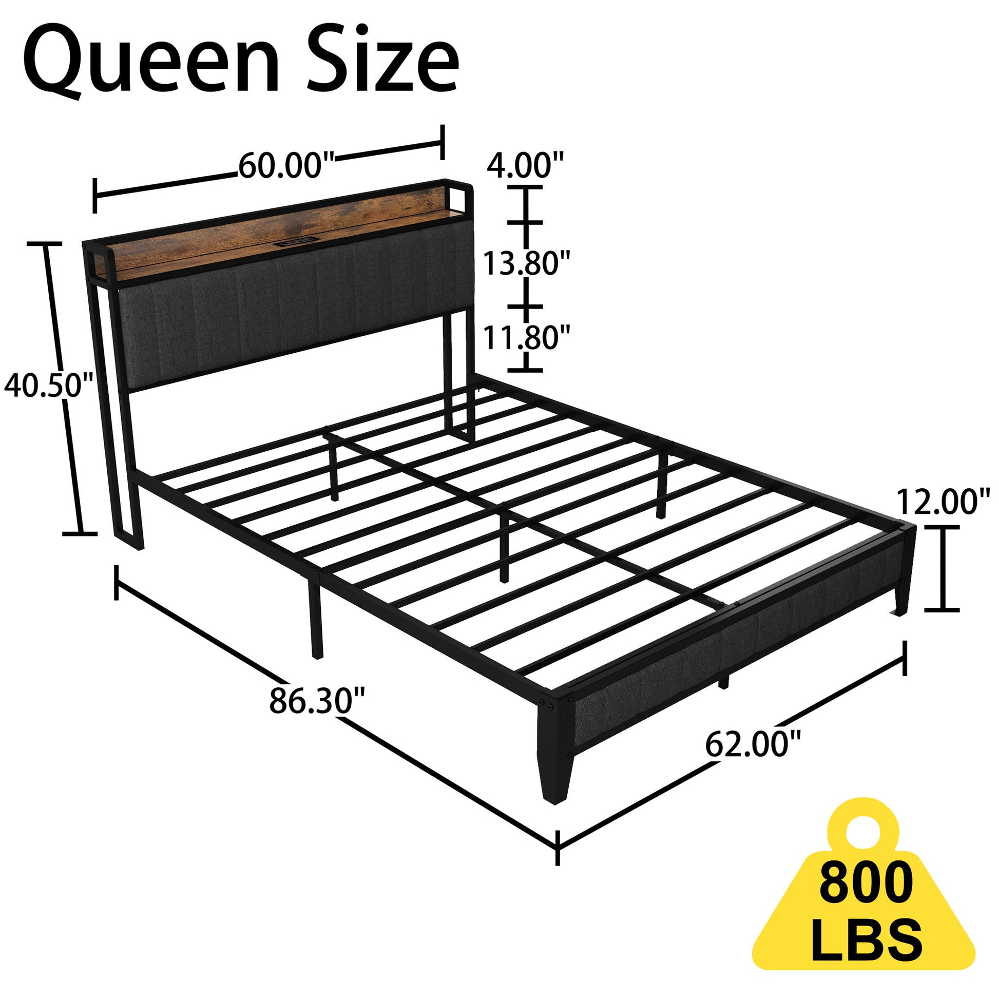 Bed With Charging Station, American Design Upholstered Headboard, Metal Platform - The Sleep Loft - Online Mattress Showroom NYC