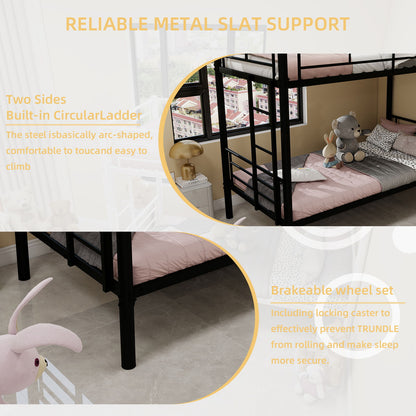 Metal Bunk Bed For Kids, Convertible Bedframe With Ladders & Guardrail - The Sleep Loft - Online Mattress Showroom NYC