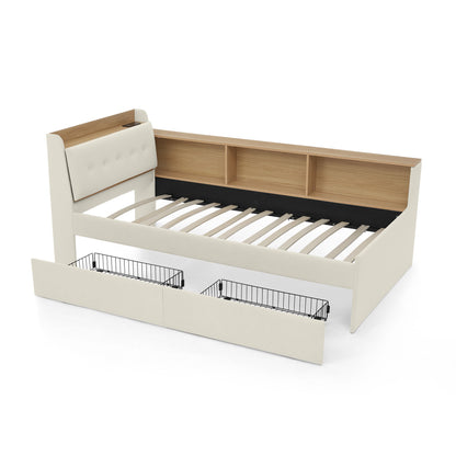 Upholstered Daybed With Storage Headboard, Wireless Charging, LED Lights - The Sleep Loft - Online Mattress Showroom NYC