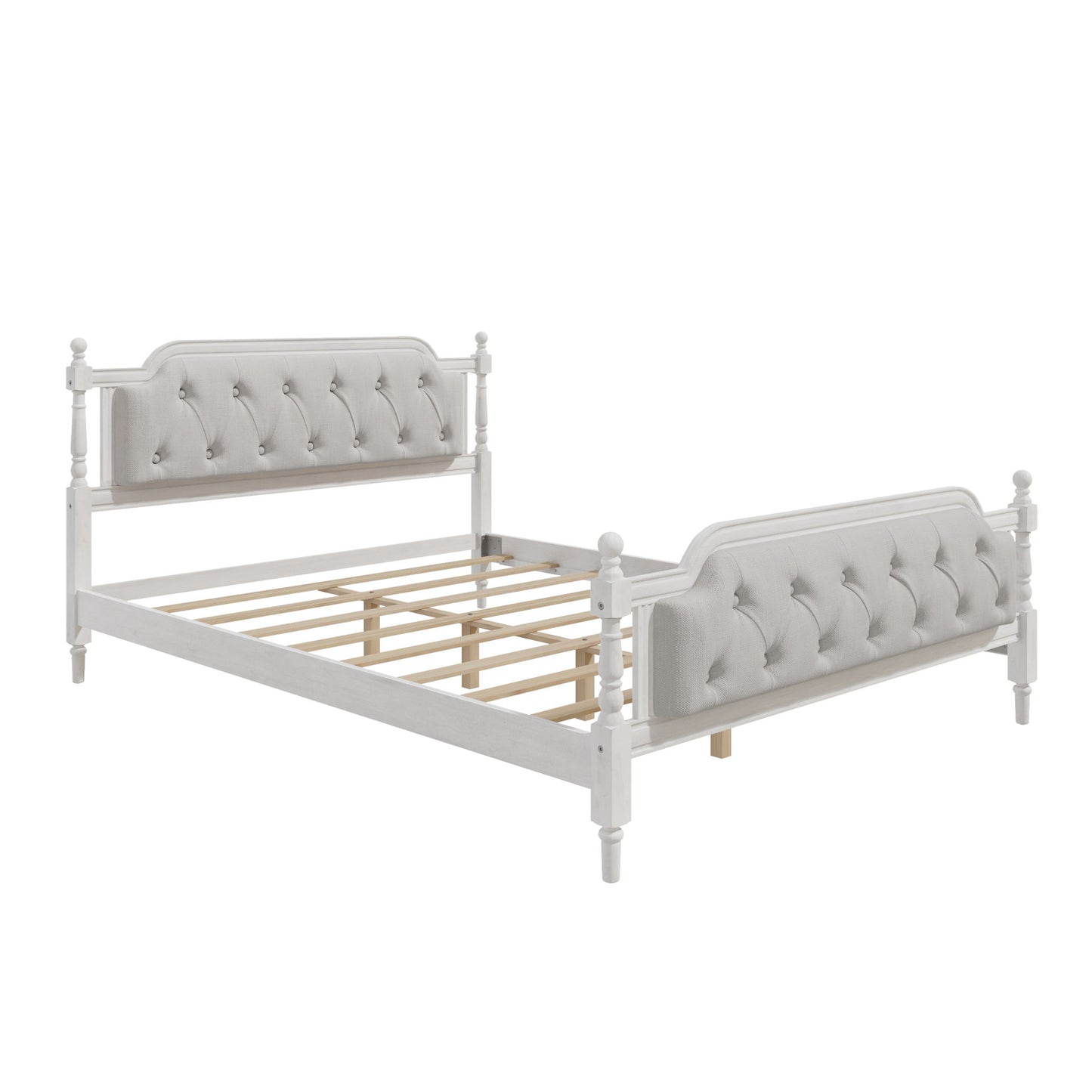 Traditional Style Solid Bed Frame With Upholstered Tufted Headboard, No Box Spring Needed - The Sleep Loft - Online Mattress Showroom NYC